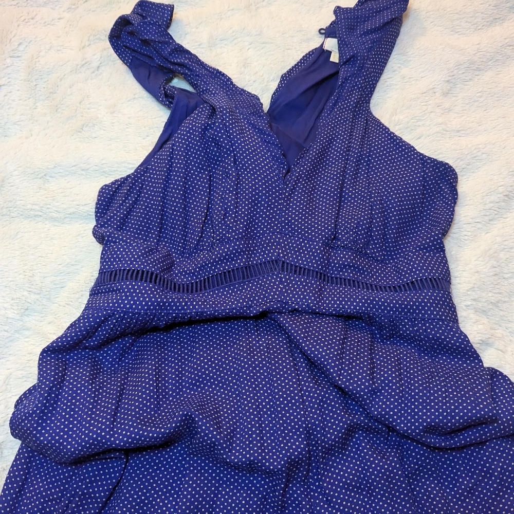 Anthropologie Maeve royal blue polka dot jumpsuit sz 6